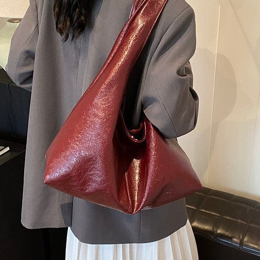 Slouchy Glossy Faux Leather Hobo Bag