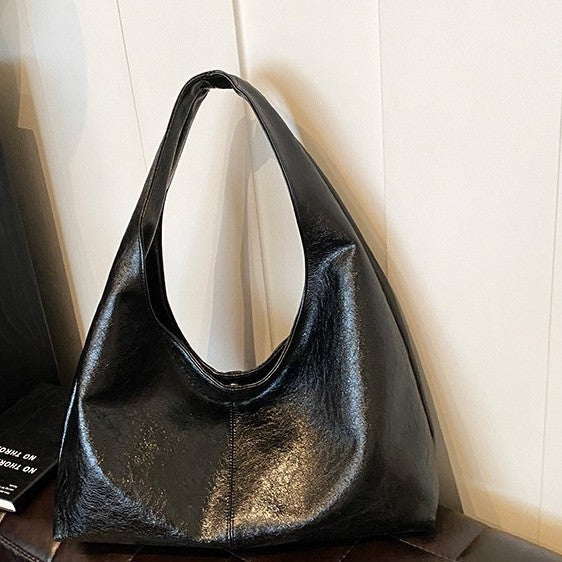 Slouchy Glossy Faux Leather Hobo Bag