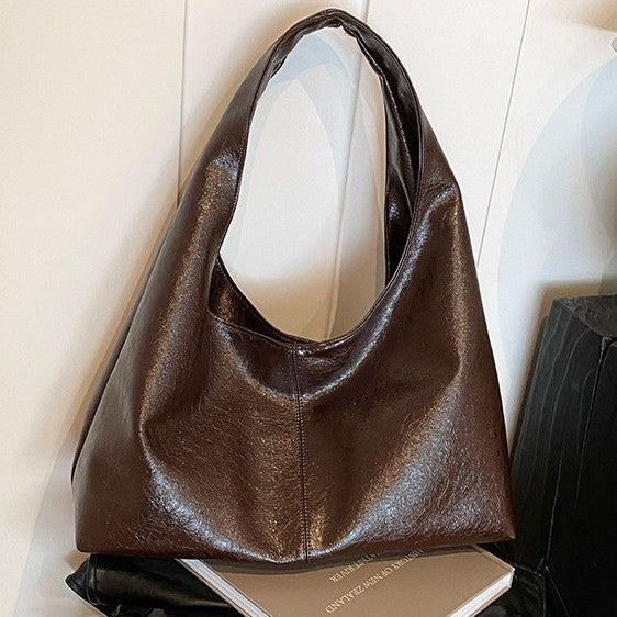 Slouchy Glossy Faux Leather Hobo Bag