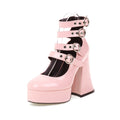 Multi Buckle Platform Mary Jane Heels - Pink