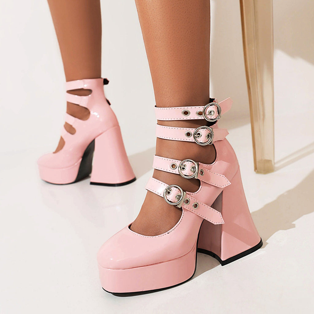Multi Buckle Platform Mary Jane Heels