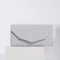Pleated Shimmer Envelope Clutch with Chain Strap - Silver