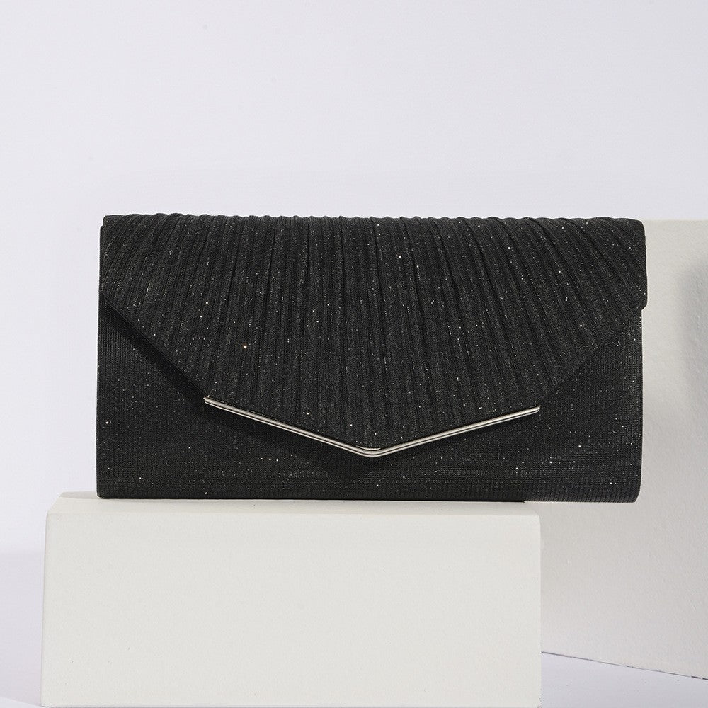 Pleated Shimmer Envelope Clutch with Chain Strap