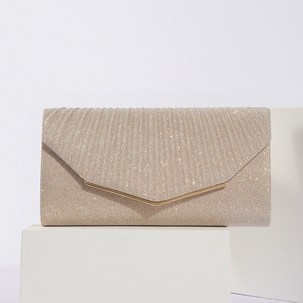 Pleated Shimmer Envelope Clutch with Chain Strap