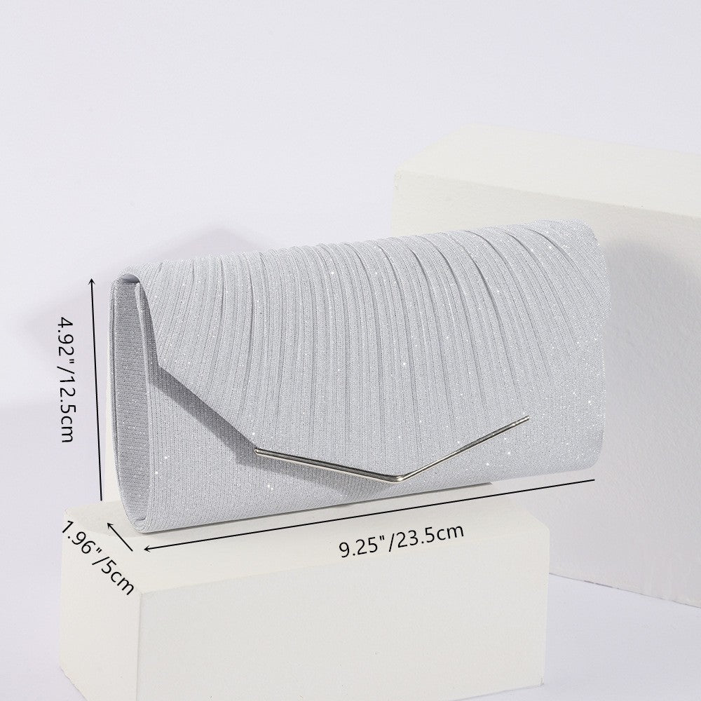 Pleated Shimmer Envelope Clutch with Chain Strap