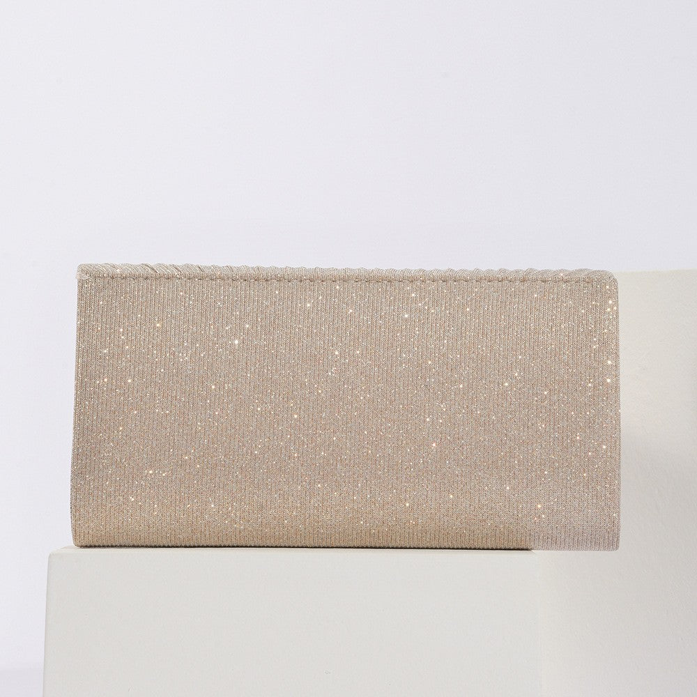 Pleated Shimmer Envelope Clutch with Chain Strap
