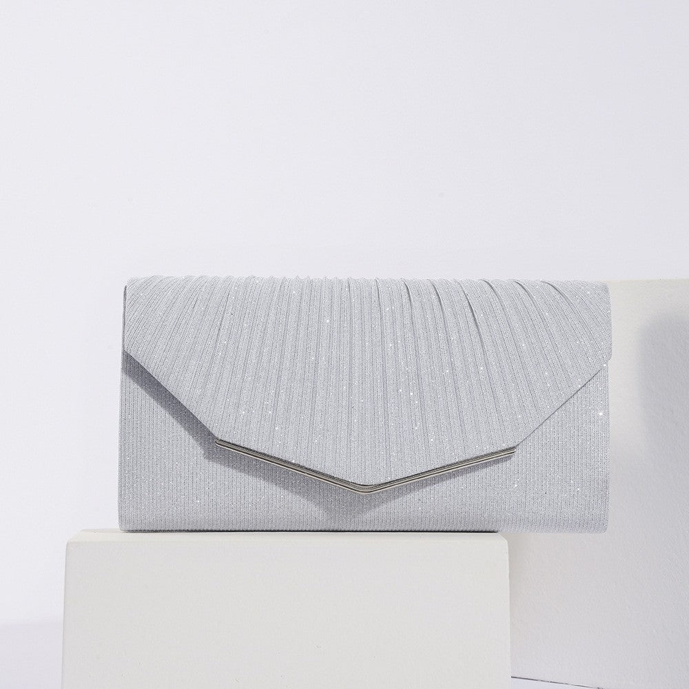 Pleated Shimmer Envelope Clutch with Chain Strap