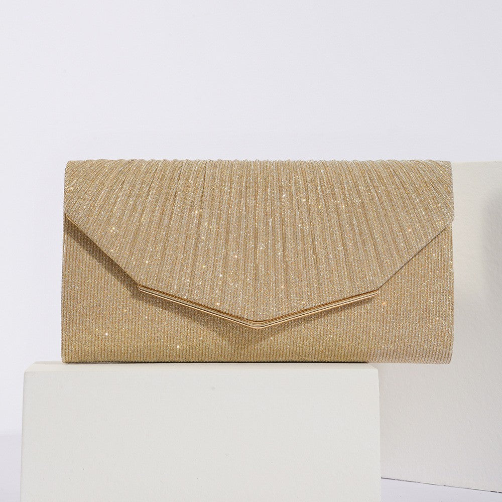 Pleated Shimmer Envelope Clutch with Chain Strap