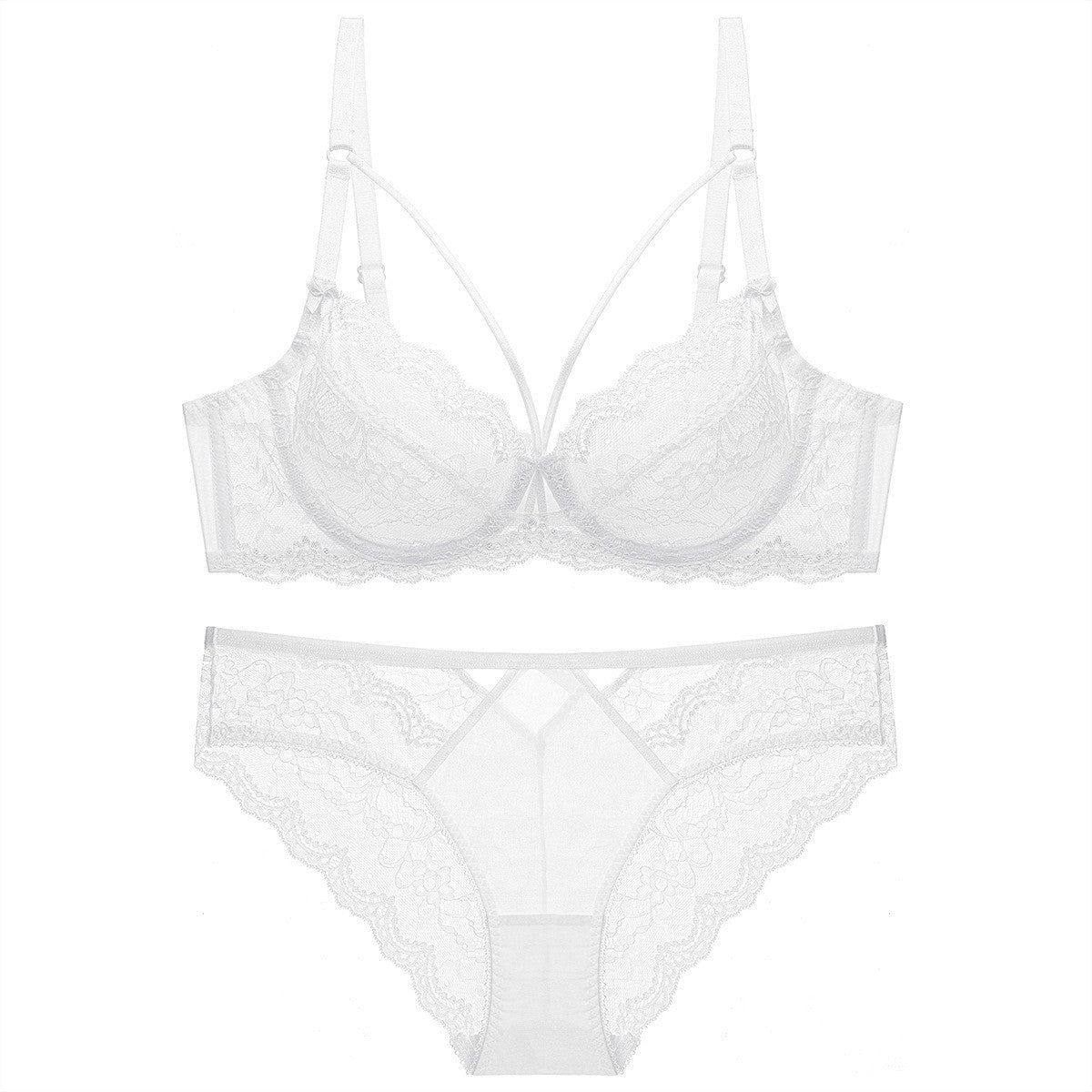 Floral Lace Strappy Underwire Bra And Panty Set - White