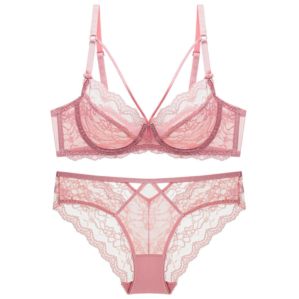 Floral Lace Strappy Underwire Bra And Panty Set
