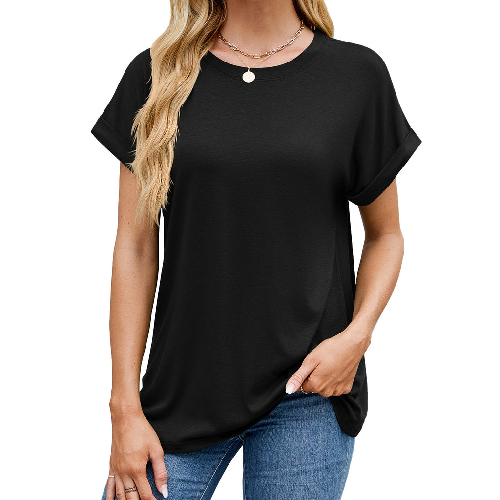 Loose Rolled Sleeve Crew Neck Tee - Color_1