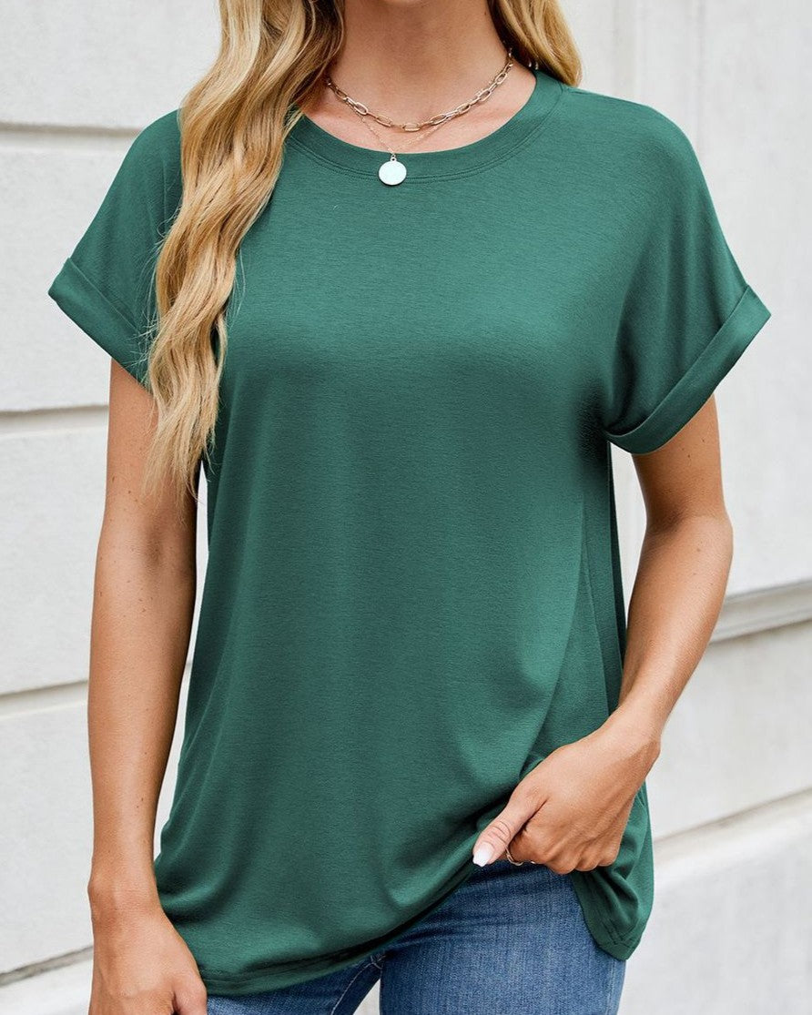 Loose Rolled Sleeve Crew Neck Tee - Color_10