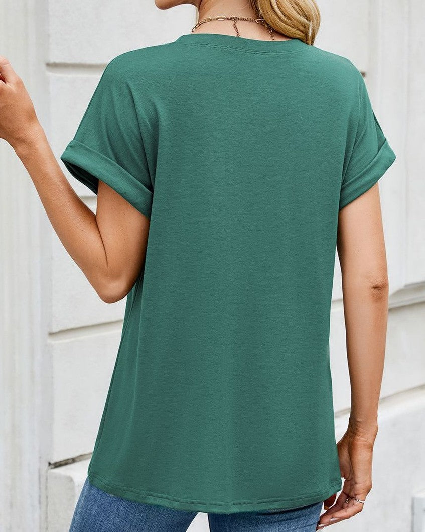 Loose Rolled Sleeve Crew Neck Tee - Color_10 - 3