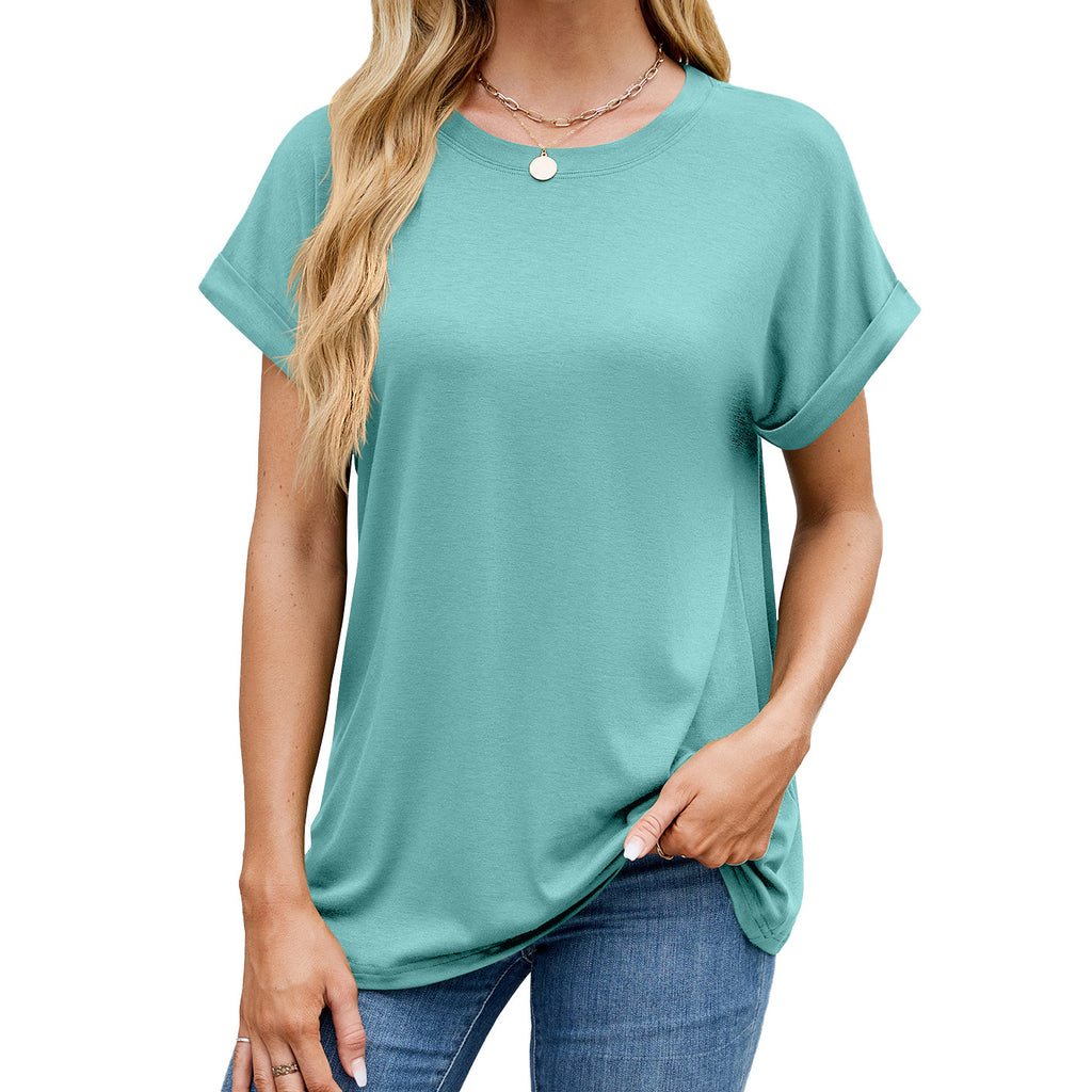 Loose Rolled Sleeve Crew Neck Tee - Color_4