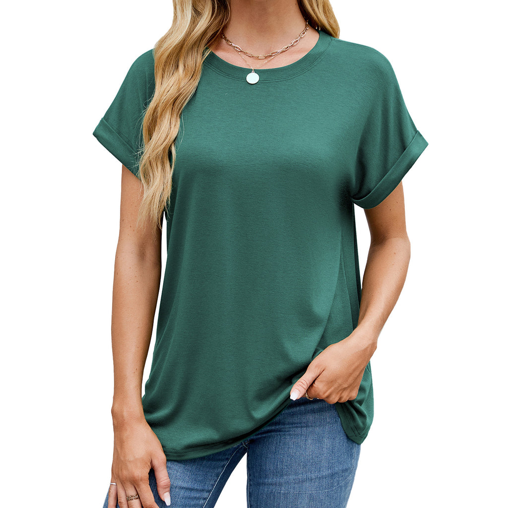 Loose Rolled Sleeve Crew Neck Tee - Color_8
