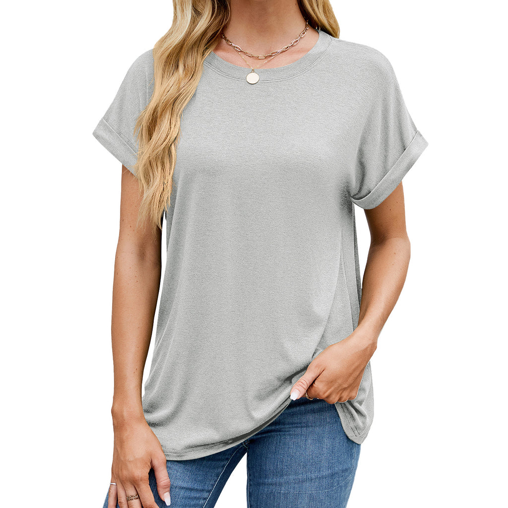 Loose Rolled Sleeve Crew Neck Tee - Color_9