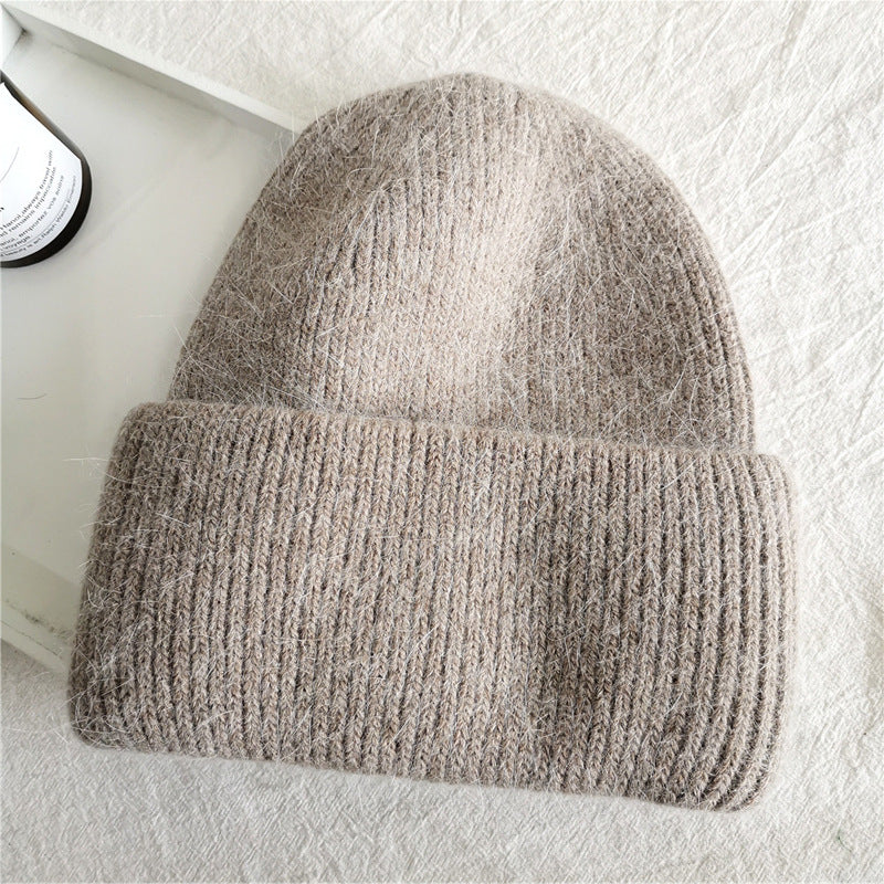 Fuzzy Angora Ribbed Cuffed Beanie - Khaki