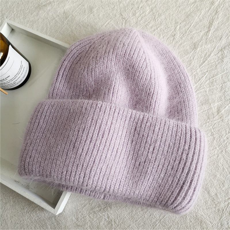 Fuzzy Angora Ribbed Cuffed Beanie - Purple