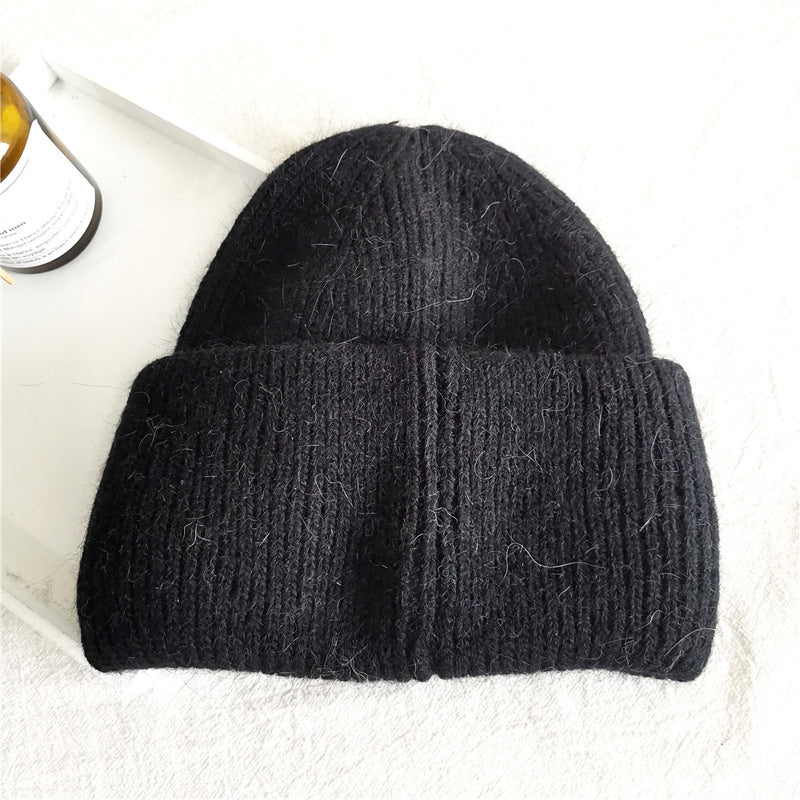 Fuzzy Angora Ribbed Cuffed Beanie - black