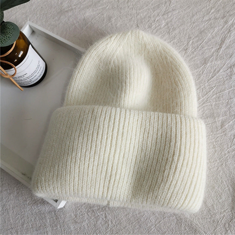 Fuzzy Angora Ribbed Cuffed Beanie - white