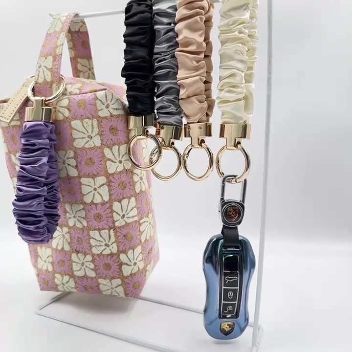 Satin Scrunchie Wristlet Keychain Ring - Black