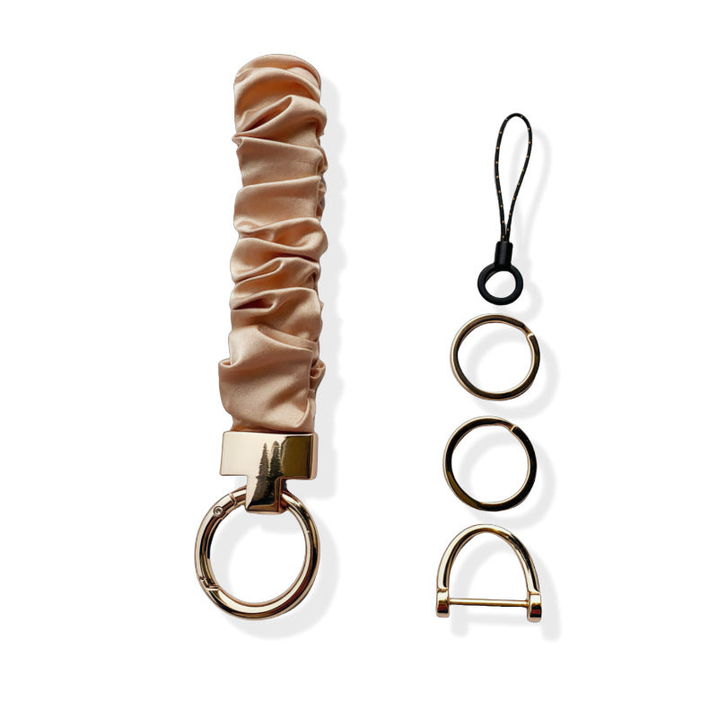Satin Scrunchie Wristlet Keychain Ring - Champagne
