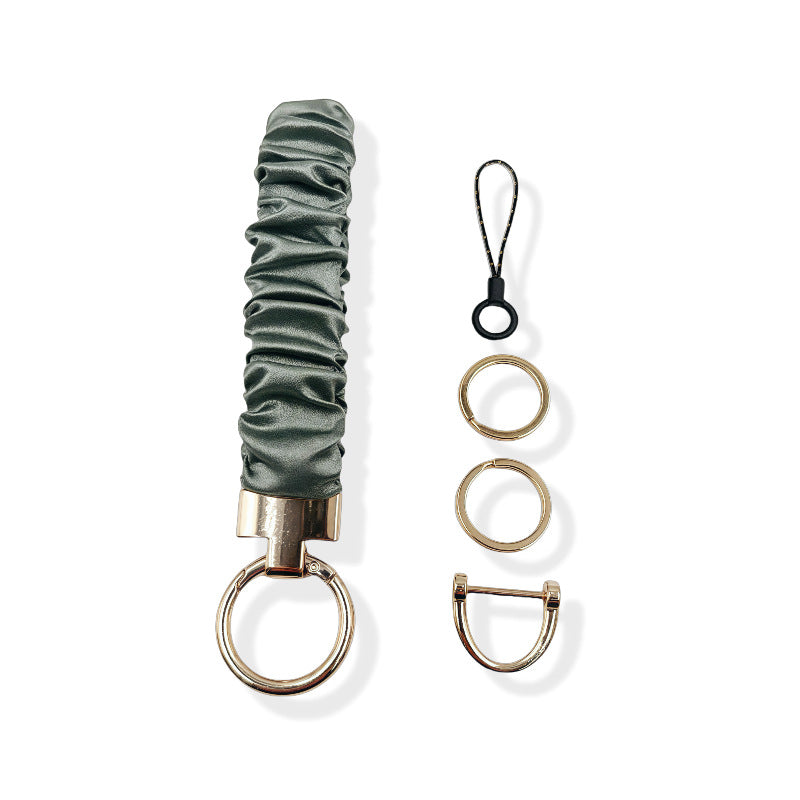 Satin Scrunchie Wristlet Keychain Ring - Green