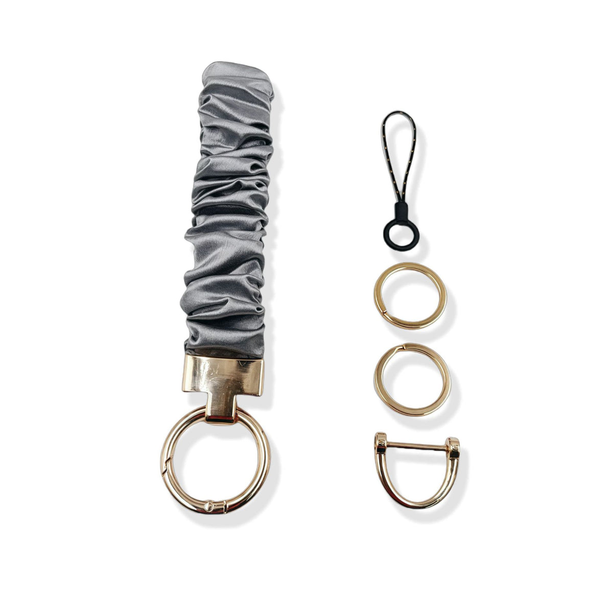 Satin Scrunchie Wristlet Keychain Ring - Grey