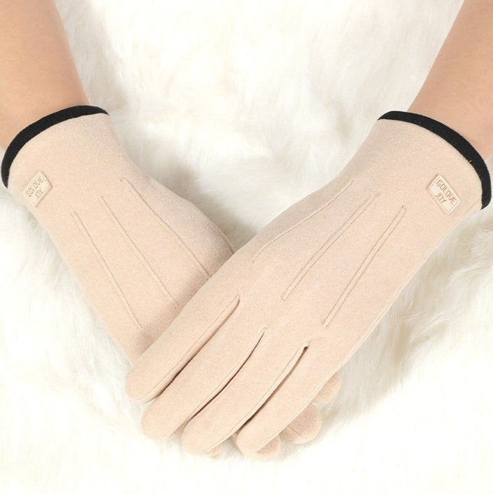 Fleece Lined Touchscreen Gloves With Contrast Trim - Beige