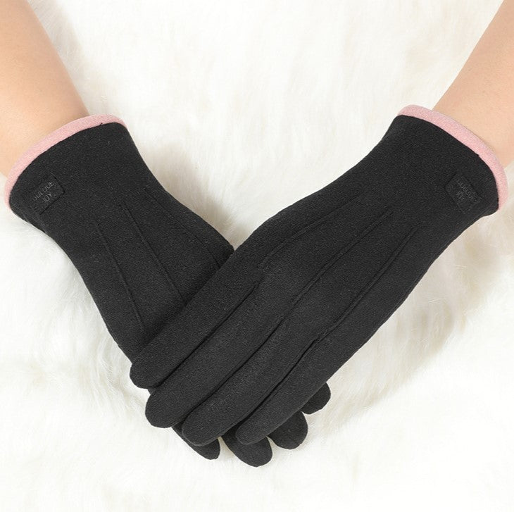 Fleece Lined Touchscreen Gloves With Contrast Trim - Black