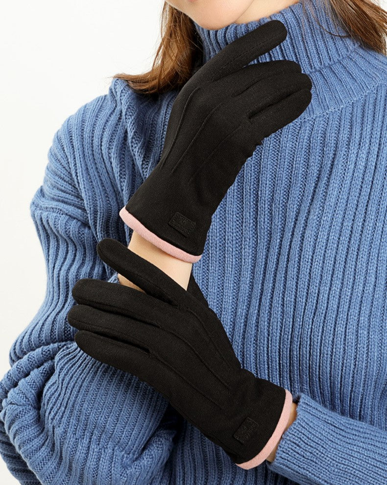 Fleece Lined Touchscreen Gloves With Contrast Trim - Black - 1