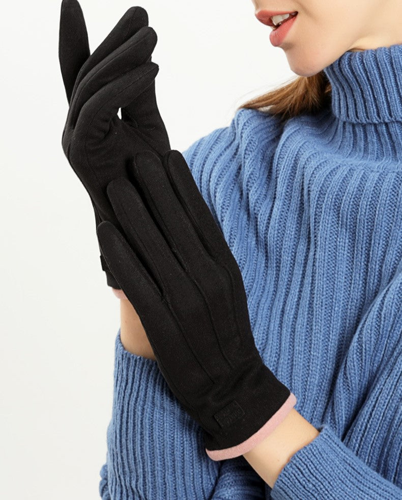 Fleece Lined Touchscreen Gloves With Contrast Trim - Black - 2