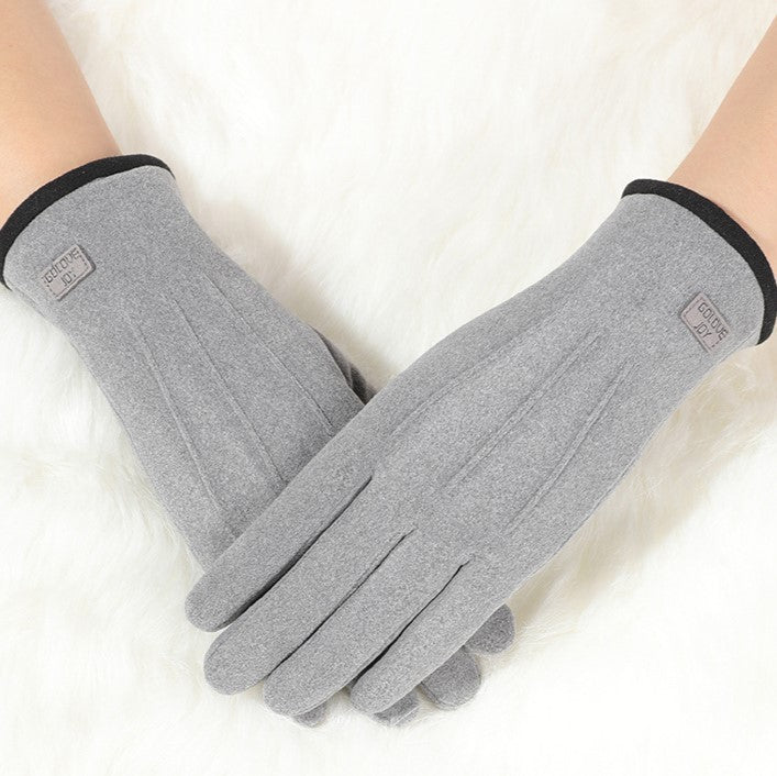 Fleece Lined Touchscreen Gloves With Contrast Trim - Grey