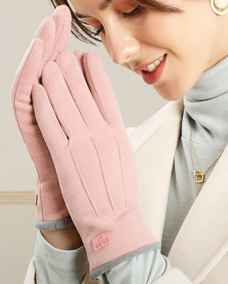 Fleece Lined Touchscreen Gloves With Contrast Trim - Pink - 1