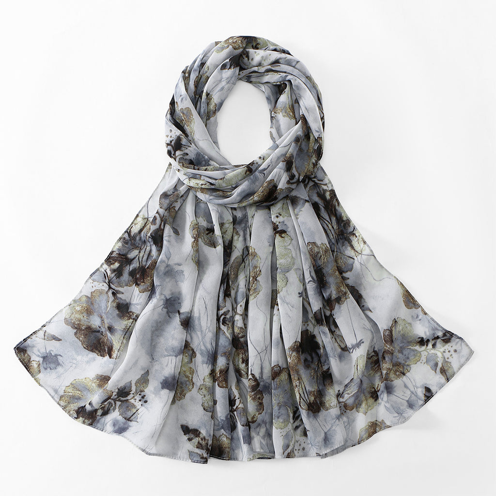 Blossom Print Sheer Long Wrap Scarf - C10