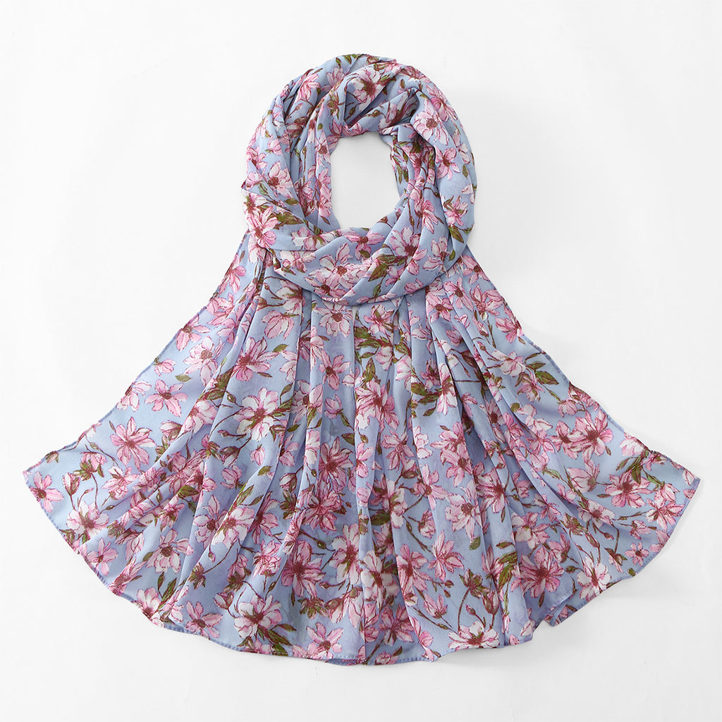 Blossom Print Sheer Long Wrap Scarf - C4