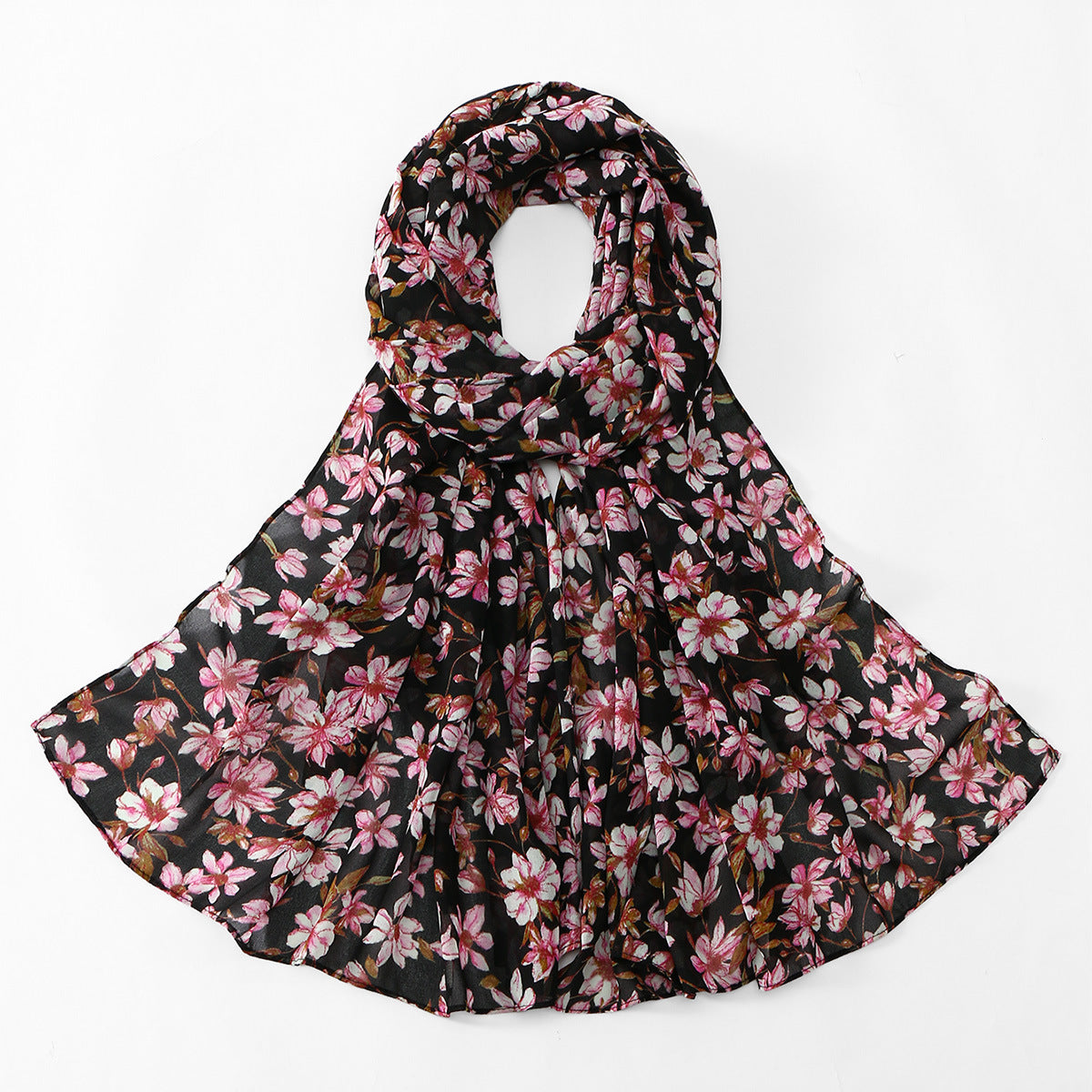 Blossom Print Sheer Long Wrap Scarf - C5