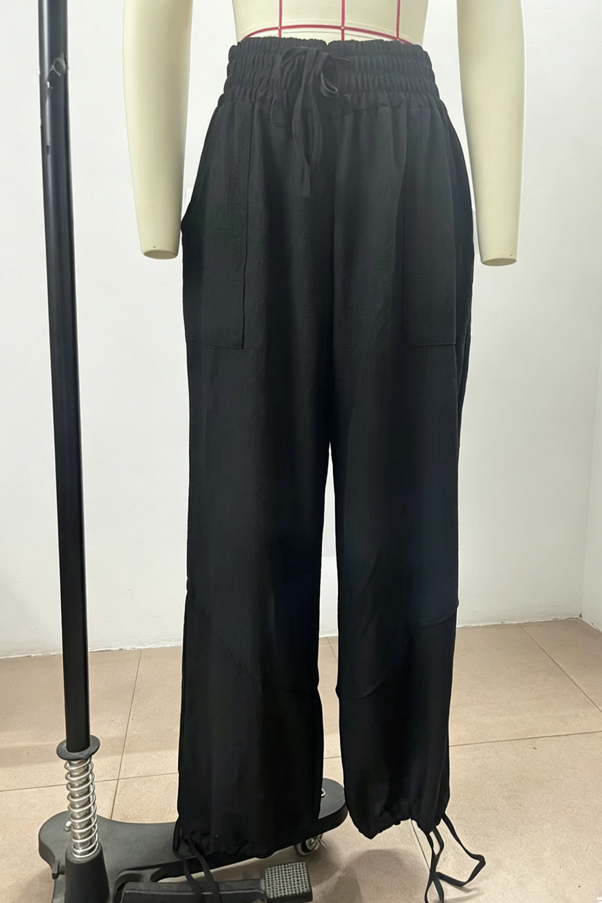 Tie Cuff Wide Leg Harem Pants - Black