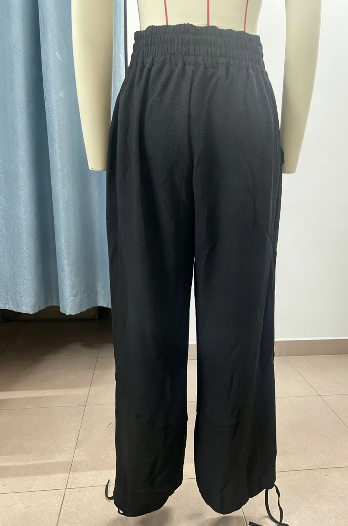 Tie Cuff Wide Leg Harem Pants - Black - 1