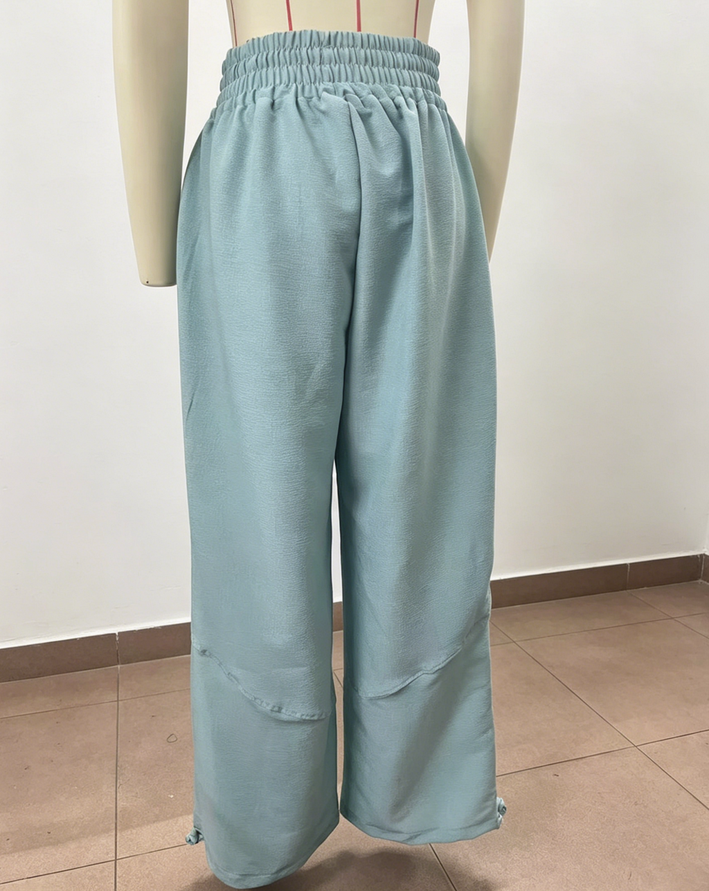 Tie Cuff Wide Leg Harem Pants - Blue - 1
