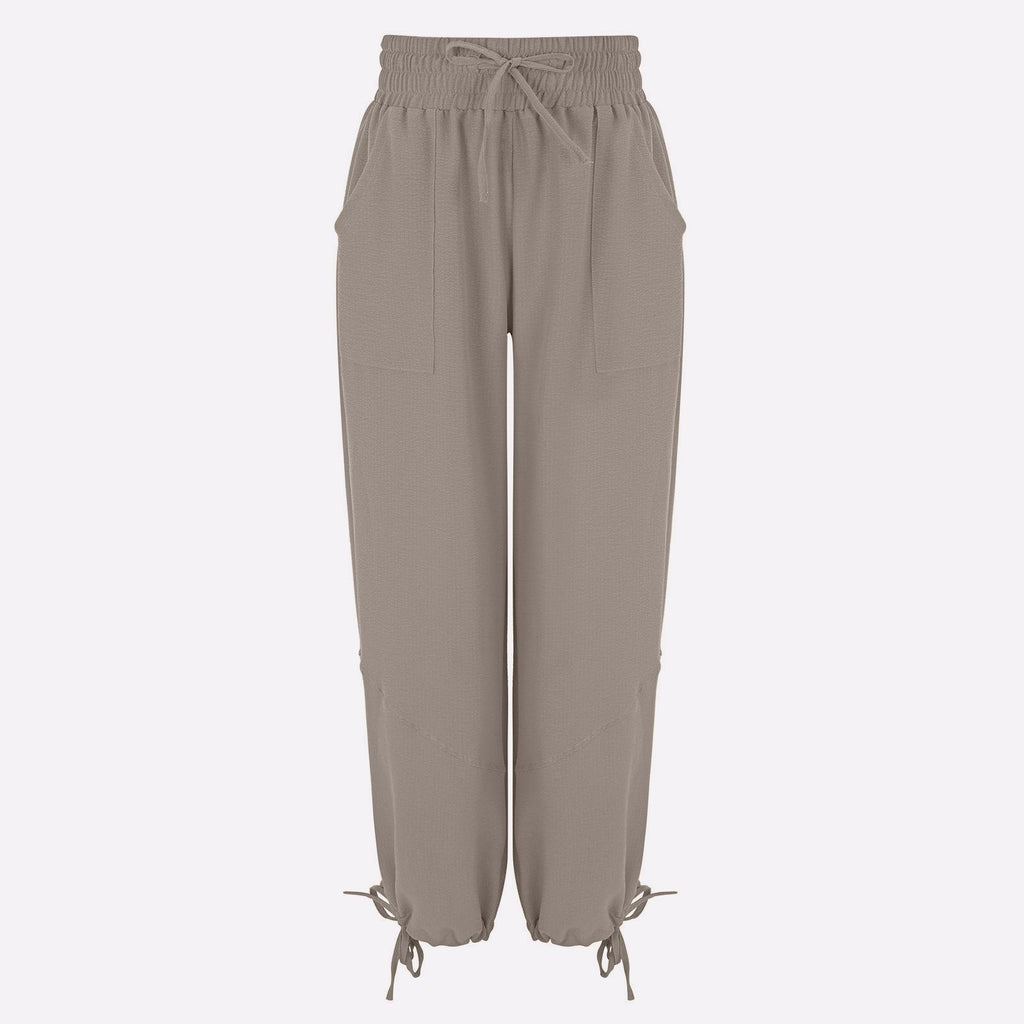Tie Cuff Wide Leg Harem Pants - Grey