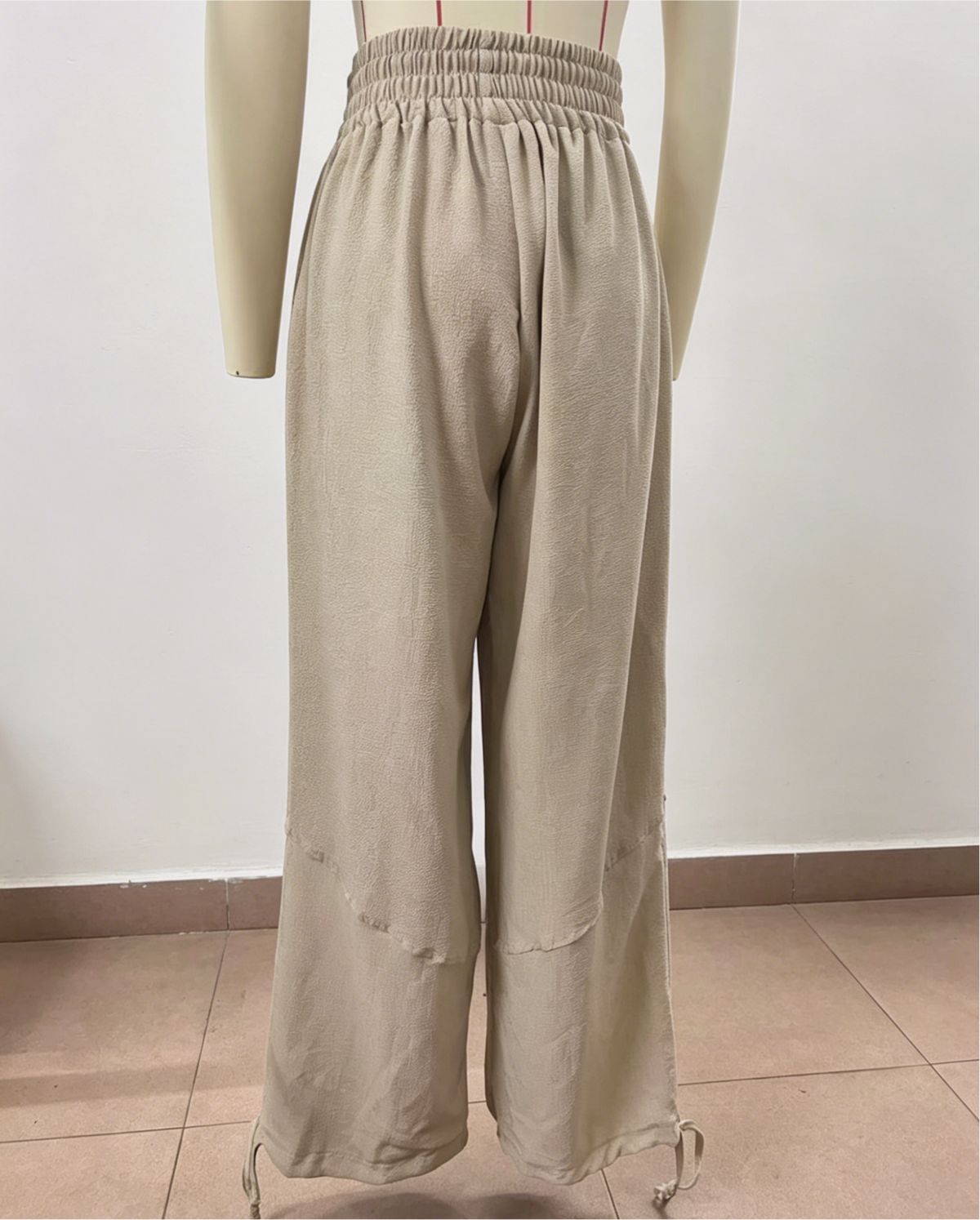 Tie Cuff Wide Leg Harem Pants - Khaki - 1