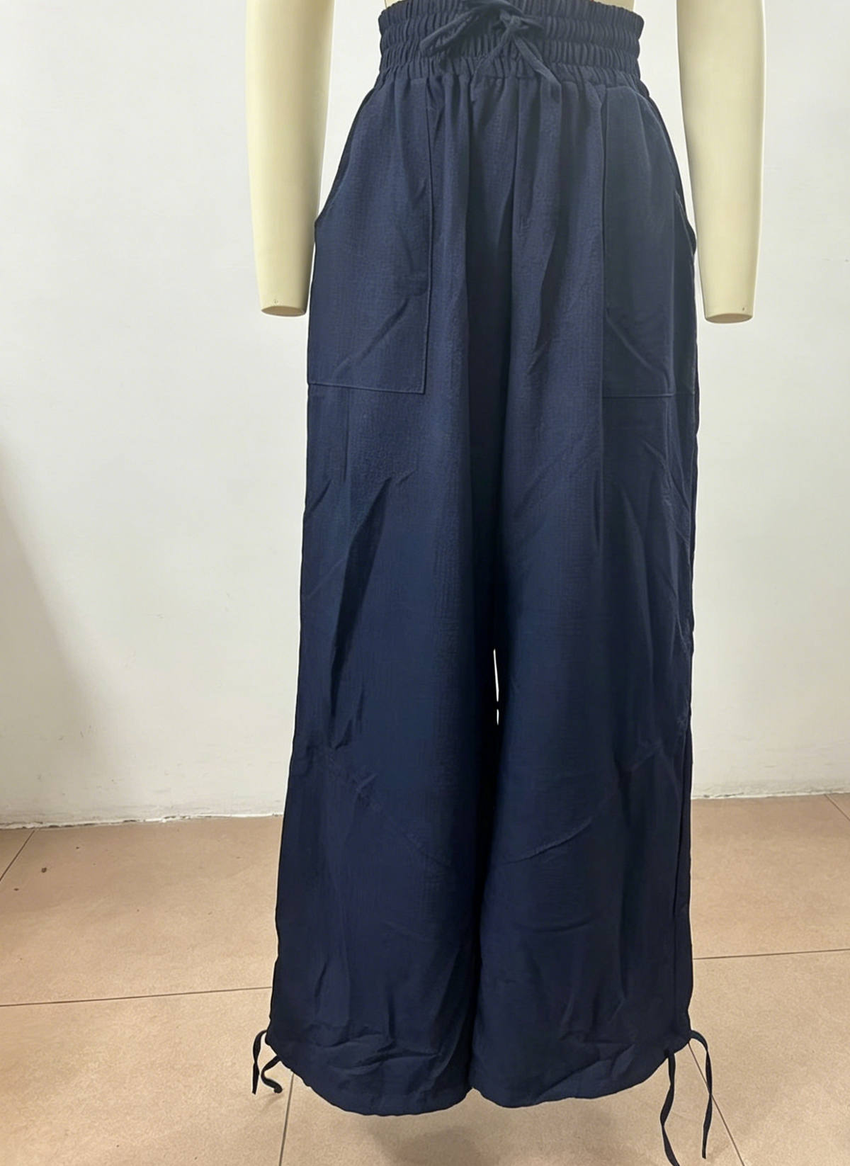Tie Cuff Wide Leg Harem Pants - Navyblue - 1
