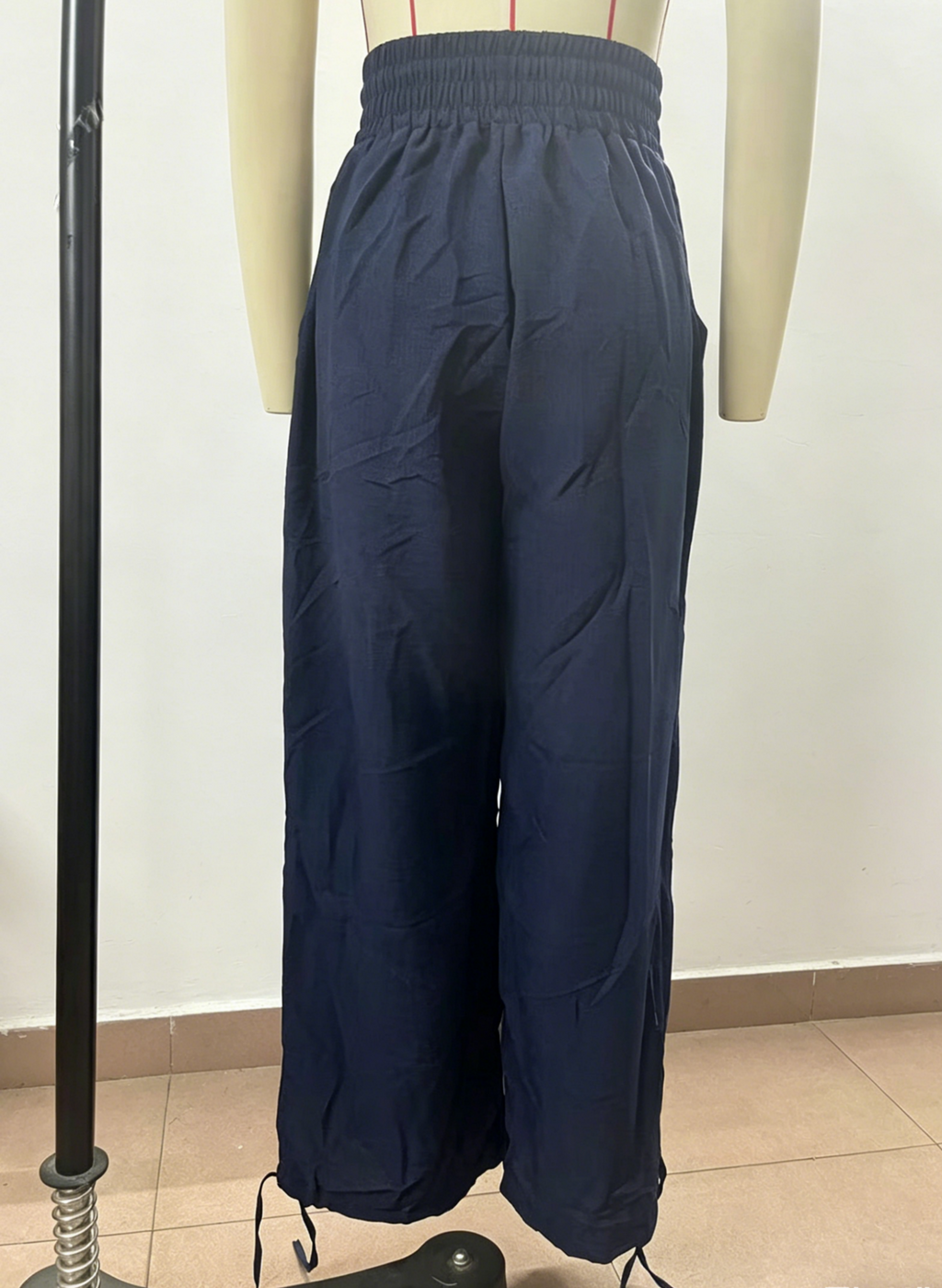 Tie Cuff Wide Leg Harem Pants - Navyblue - 3