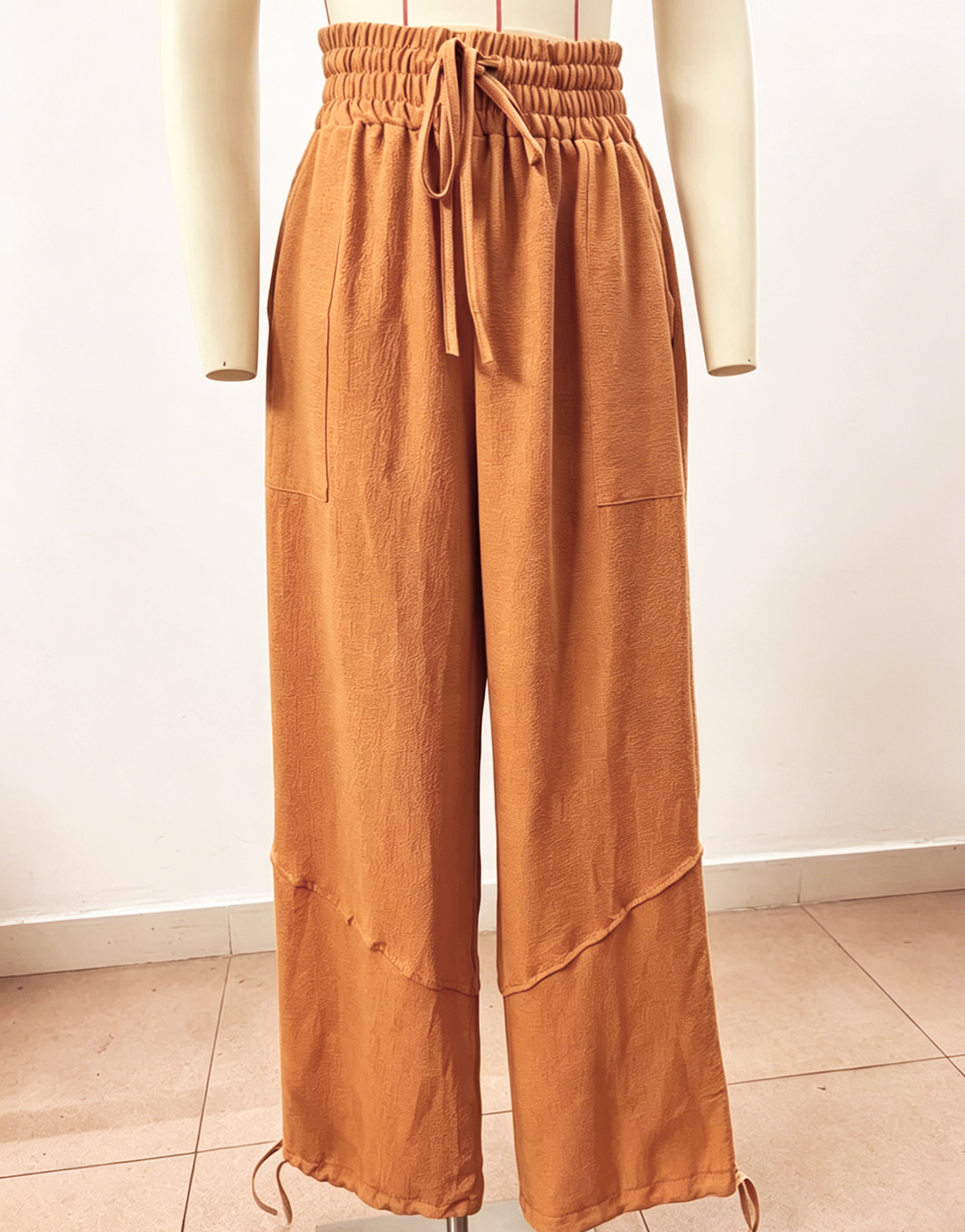 Tie Cuff Wide Leg Harem Pants - Orange