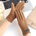 Bow Trim Irregular Cuff Winter Gloves - Khaki