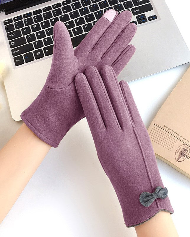 Bow Trim Irregular Cuff Winter Gloves