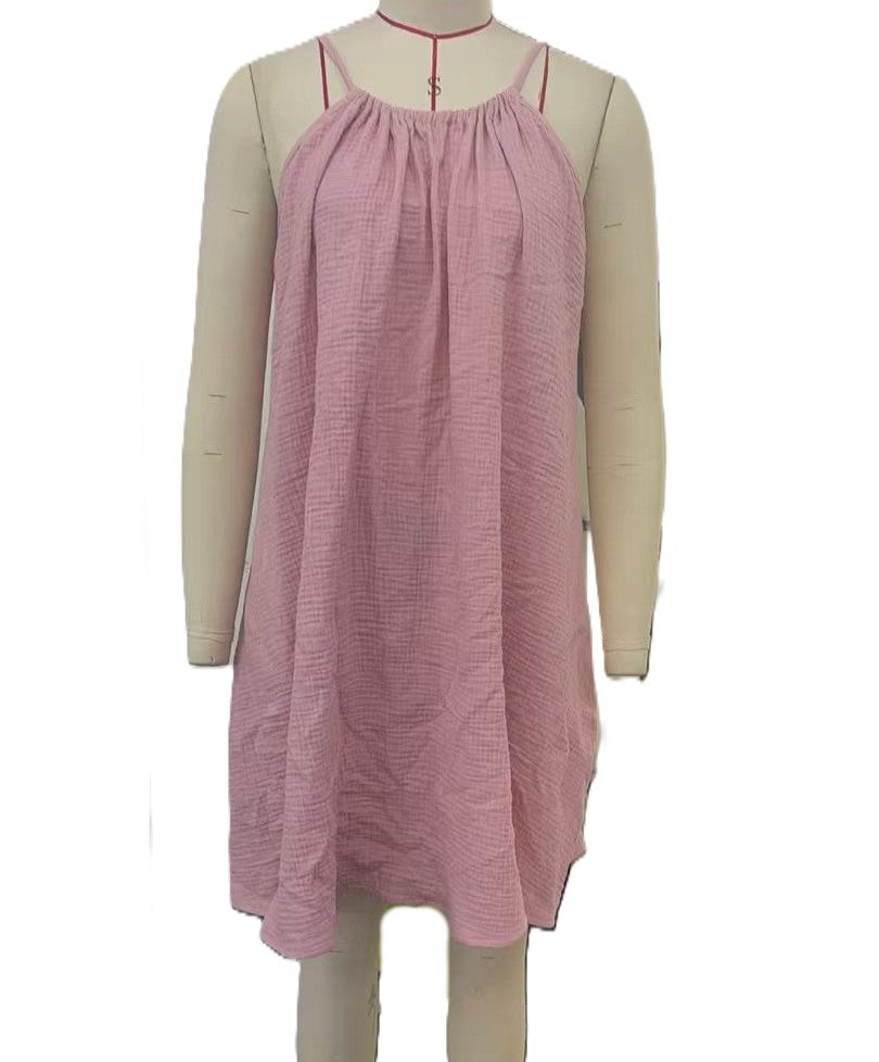 Crinkle Cotton Tie Back Mini Sundress - Pink
