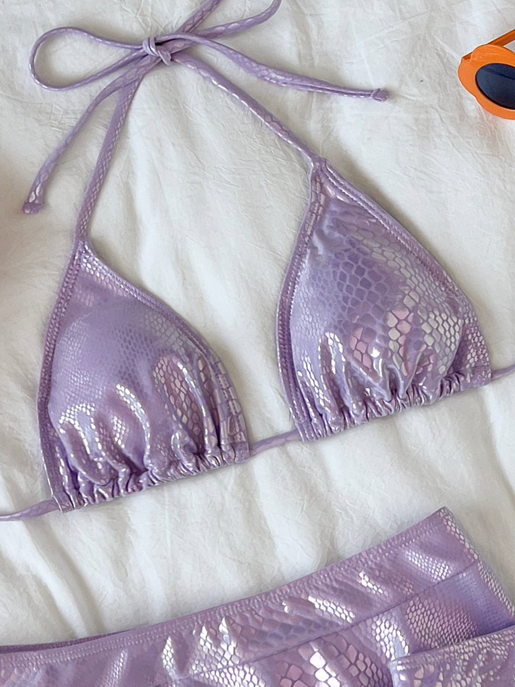 Iridescent Triangle Bikini With Flared Skirt - Purple - 4