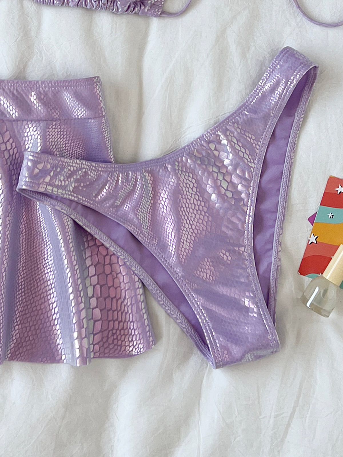 Iridescent Triangle Bikini With Flared Skirt - Purple - 5